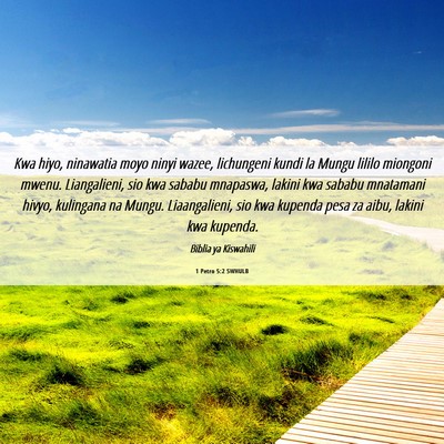 Picture 06 - 1 Petro 5:2 SWHULB - Kwa hiyo, ninawatia moyo ninyi wazee, lichungeni - Bible Verse Picture
