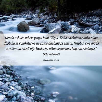 Picture 06 - 1 Samweli 10:8 SWHULB - Nenda ushuke mbele yangu hadi Gilgali. Kisha - Bible Verse Picture