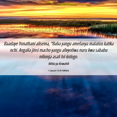Picture 06 - 1 Samweli 14:29 SWHULB - Baadaye Yonathani alisema, “Baba yangu amefanya - Bible Verse Picture