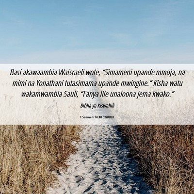 Picture 06 - 1 Samweli 14:40 SWHULB - Basi akawaambia Waisraeli wote, “Simameni - Bible Verse Picture