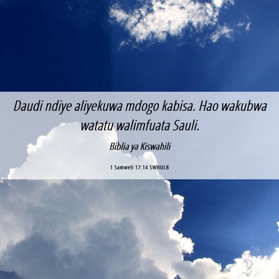 Picture 06 - 1 Samweli 17:14 SWHULB - Daudi ndiye aliyekuwa mdogo kabisa. Hao wakubwa - Bible Verse Picture