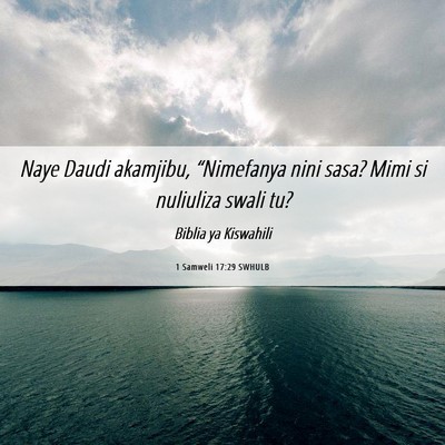 Picture 06 - 1 Samweli 17:29 SWHULB - Naye Daudi akamjibu, “Nimefanya nini sasa? Mimi - Bible Verse Picture
