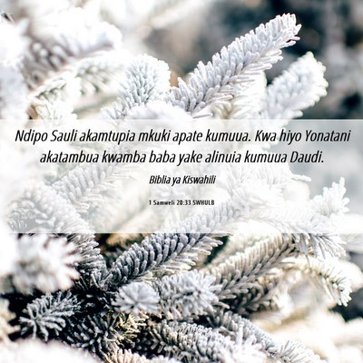 Picture 06 - 1 Samweli 20:33 SWHULB - Ndipo Sauli akamtupia mkuki apate kumuua. Kwa - Bible Verse Picture