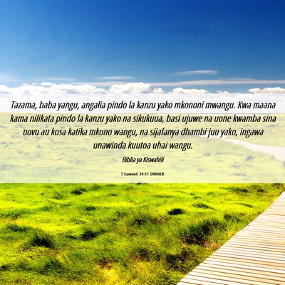 Picture 06 - 1 Samweli 24:11 SWHULB - Tazama, baba yangu, angalia pindo la kanzu yako - Bible Verse Picture