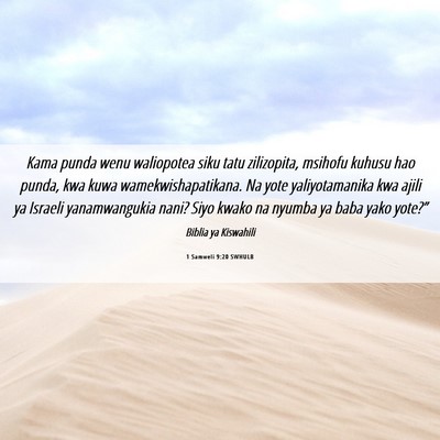 Picture 06 - 1 Samweli 9:20 SWHULB - Kama punda wenu waliopotea siku tatu zilizopita, - Bible Verse Picture