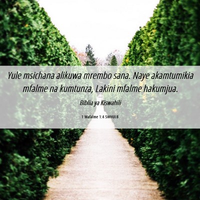 Picture 06 - 1 Wafalme 1:4 SWHULB - Yule msichana alikuwa mrembo sana. Naye - Bible Verse Picture