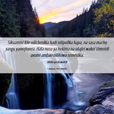 Picture 06 - 1 Wafalme 10:7 SWHULB - Sikuamini kile nilichosikia hadi nilipofika hapa, - Bible Verse Picture