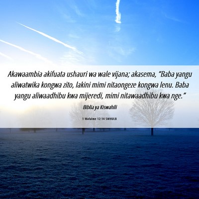 Picture 06 - 1 Wafalme 12:14 SWHULB - Akawaambia akifuata ushauri wa wale vijana; - Bible Verse Picture