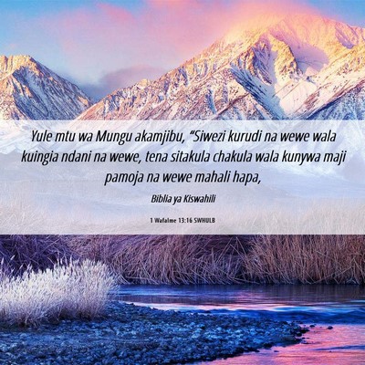 Picture 06 - 1 Wafalme 13:16 SWHULB - Yule mtu wa Mungu akamjibu, “Siwezi kurudi na - Bible Verse Picture