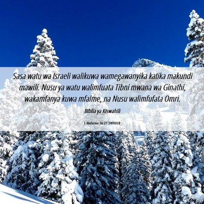 Picture 06 - 1 Wafalme 16:21 SWHULB - Sasa watu wa Israeli walikuwa wamegawanyika - Bible Verse Picture