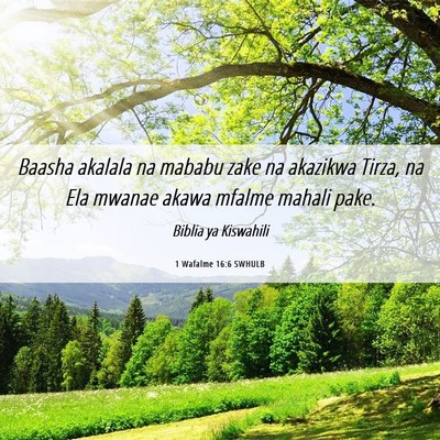 Picture 06 - 1 Wafalme 16:6 SWHULB - Baasha akalala na mababu zake na akazikwa Tirza, - Bible Verse Picture