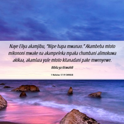 Picture 06 - 1 Wafalme 17:19 SWHULB - Naye Eliya akamjibu, “Nipe hapa mwanao.” - Bible Verse Picture