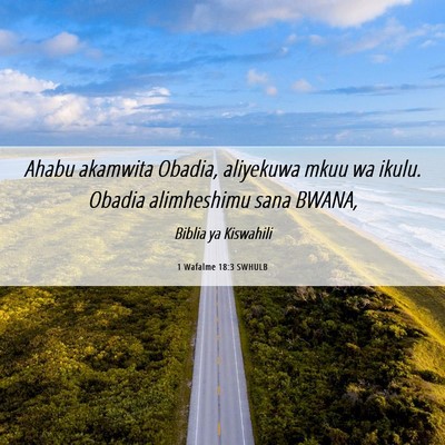 Picture 06 - 1 Wafalme 18:3 SWHULB - Ahabu akamwita Obadia, aliyekuwa mkuu wa ikulu. - Bible Verse Picture