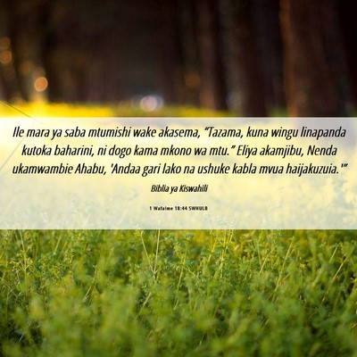 Picture 06 - 1 Wafalme 18:44 SWHULB - Ile mara ya saba mtumishi wake akasema, - Bible Verse Picture