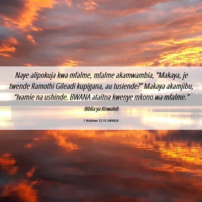 Picture 06 - 1 Wafalme 22:15 SWHULB - Naye alipokuja kwa mfalme, mfalme akamwambia, - Bible Verse Picture