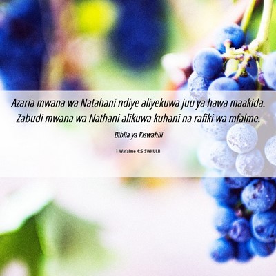 Picture 06 - 1 Wafalme 4:5 SWHULB - Azaria mwana wa Natahani ndiye aliyekuwa juu ya - Bible Verse Picture