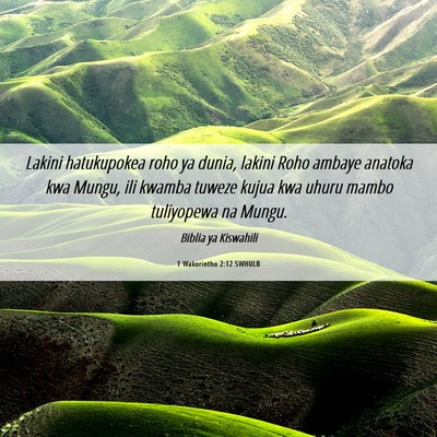 Picture 06 - 1 Wakorintho 2:12 SWHULB - Lakini hatukupokea roho ya dunia, lakini Roho - Bible Verse Picture