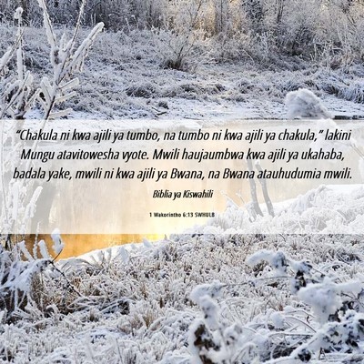 Picture 06 - 1 Wakorintho 6:13 SWHULB - “Chakula ni kwa ajili ya tumbo, na tumbo ni kwa - Bible Verse Picture
