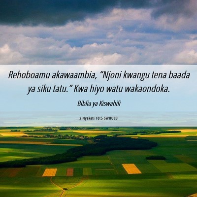 Picture 06 - 2 Nyakati 10:5 SWHULB - Rehoboamu akawaambia, “Njoni kwangu tena baada - Bible Verse Picture