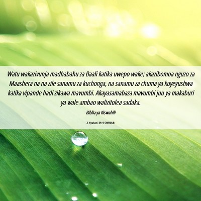 Picture 06 - 2 Nyakati 34:4 SWHULB - Watu wakazivunja madhabahu za Baali katika uwepo - Bible Verse Picture