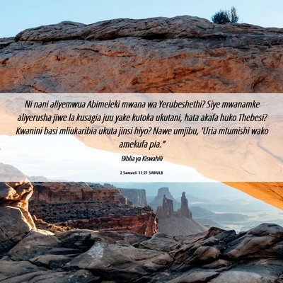 Picture 06 - 2 Samweli 11:21 SWHULB - Ni nani aliyemwua Abimeleki mwana wa - Bible Verse Picture