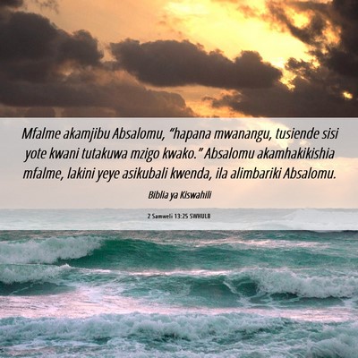 Picture 06 - 2 Samweli 13:25 SWHULB - Mfalme akamjibu Absalomu, “hapana mwanangu, - Bible Verse Picture