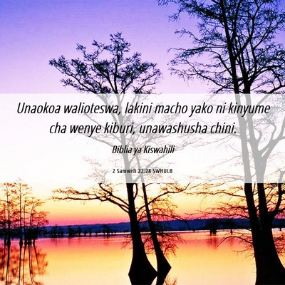 Picture 06 - 2 Samweli 22:28 SWHULB - Unaokoa walioteswa, lakini macho yako ni kinyume - Bible Verse Picture