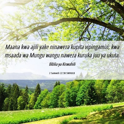 Picture 06 - 2 Samweli 22:30 SWHULB - Maana kwa ajili yake ninaweza kupita vipingamizi; - Bible Verse Picture