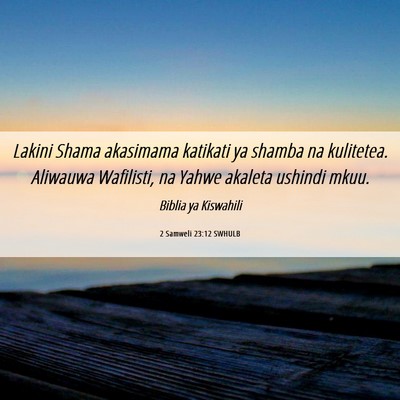 Picture 06 - 2 Samweli 23:12 SWHULB - Lakini Shama akasimama katikati ya shamba na - Bible Verse Picture