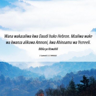 Picture 06 - 2 Samweli 3:2 SWHULB - Wana wakazaliwa kwa Daudi huko Hebron. Mzaliwa - Bible Verse Picture