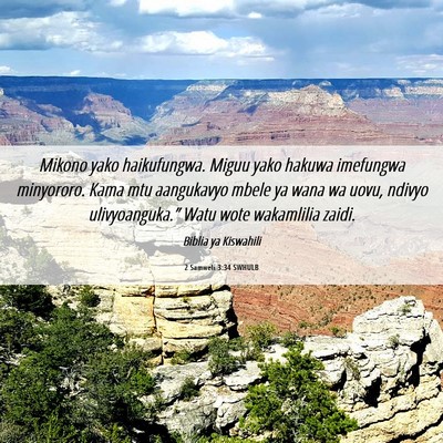Picture 06 - 2 Samweli 3:34 SWHULB - Mikono yako haikufungwa. Miguu yako hakuwa - Bible Verse Picture