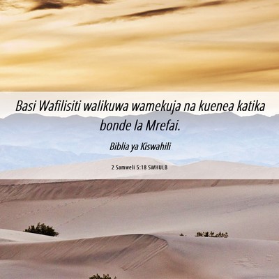 Picture 06 - 2 Samweli 5:18 SWHULB - Basi Wafilisiti walikuwa wamekuja na kuenea - Bible Verse Picture