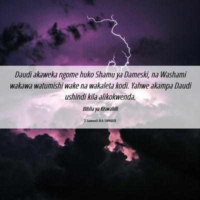 Picture 06 - 2 Samweli 8:6 SWHULB - Daudi akaweka ngome huko Shamu ya Dameski, na - Bible Verse Picture