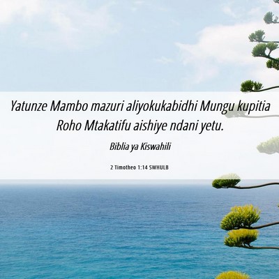 Picture 06 - 2 Timotheo 1:14 SWHULB - Yatunze Mambo mazuri aliyokukabidhi Mungu kupitia - Bible Verse Picture