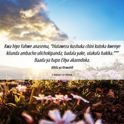 Picture 06 - 2 Wafalme 1:4 SWHULB - Kwa hiyo Yahwe anasema, “Hutaweza kushuka chini - Bible Verse Picture