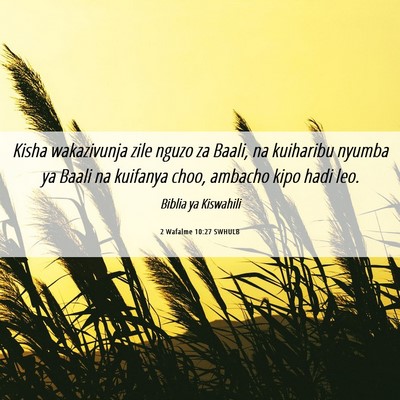 Picture 06 - 2 Wafalme 10:27 SWHULB - Kisha wakazivunja zile nguzo za Baali, na - Bible Verse Picture