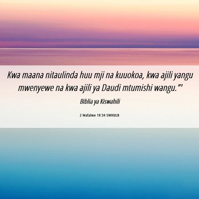 Picture 06 - 2 Wafalme 19:34 SWHULB - Kwa maana nitaulinda huu mji na kuuokoa, kwa - Bible Verse Picture