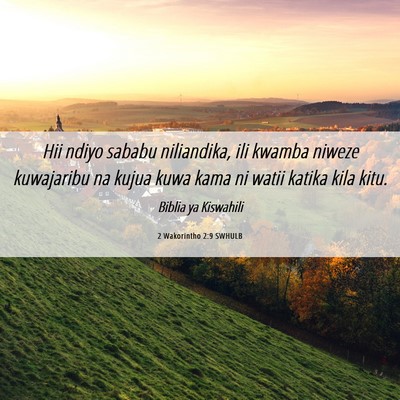 Picture 06 - 2 Wakorintho 2:9 SWHULB - Hii ndiyo sababu niliandika, ili kwamba niweze - Bible Verse Picture