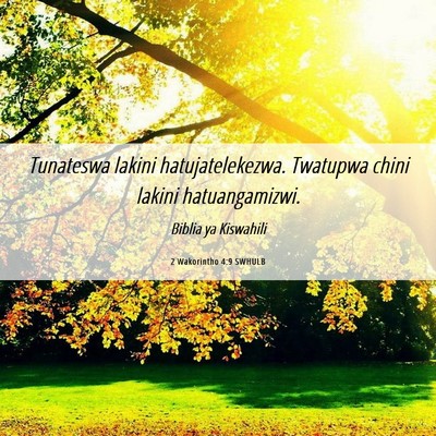 Picture 06 - 2 Wakorintho 4:9 SWHULB - Tunateswa lakini hatujatelekezwa. Twatupwa chini - Bible Verse Picture