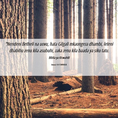 Picture 06 - Amosi 4:4 SWHULB - “Nendeni Betheli na uovu, hata Gilgali - Bible Verse Picture