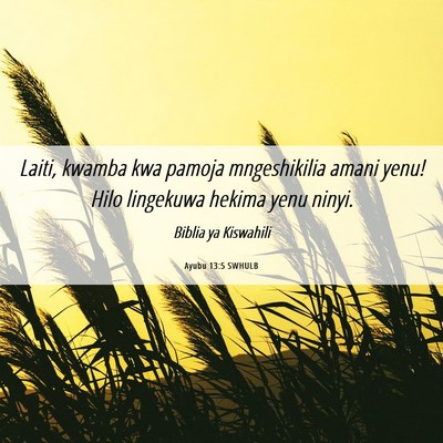 Picture 06 - Ayubu 13:5 SWHULB - Laiti, kwamba kwa pamoja mngeshikilia amani yenu! - Bible Verse Picture