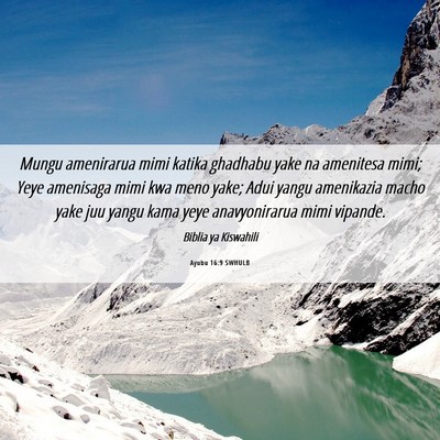 Picture 06 - Ayubu 16:9 SWHULB - Mungu amenirarua mimi katika ghadhabu yake na - Bible Verse Picture