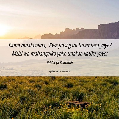 Picture 06 - Ayubu 19:28 SWHULB - Kama mnatasema, 'Kwa jinsi gani tutamtesa yeye? - Bible Verse Picture