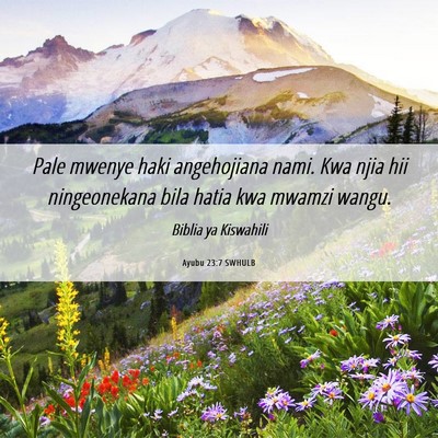 Picture 06 - Ayubu 23:7 SWHULB - Pale mwenye haki angehojiana nami. Kwa njia hii - Bible Verse Picture