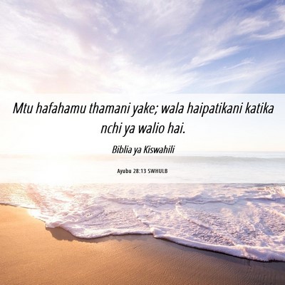 Picture 06 - Ayubu 28:13 SWHULB - Mtu hafahamu thamani yake; wala haipatikani - Bible Verse Picture
