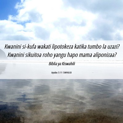 Picture 06 - Ayubu 3:11 SWHULB - Kwanini si-kufa wakati lipotokeza katika tumbo la - Bible Verse Picture