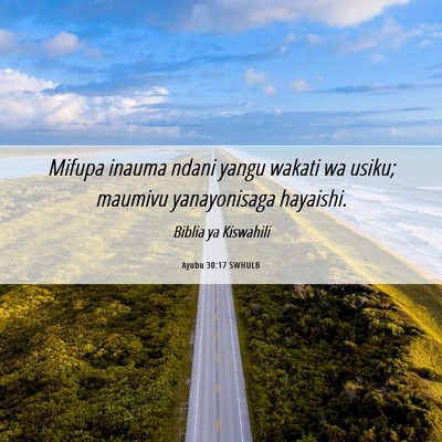 Picture 06 - Ayubu 30:17 SWHULB - Mifupa inauma ndani yangu wakati wa usiku; - Bible Verse Picture