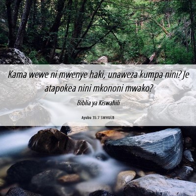 Picture 06 - Ayubu 35:7 SWHULB - Kama wewe ni mwenye haki, unaweza kumpa nini? Je - Bible Verse Picture
