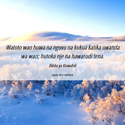 Picture 06 - Ayubu 39:4 SWHULB - Watoto wao huwa na nguvu na kukua katika uwanda - Bible Verse Picture