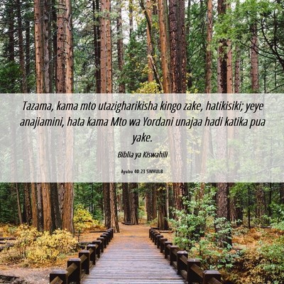 Picture 06 - Ayubu 40:23 SWHULB - Tazama, kama mto utazigharikisha kingo zake, - Bible Verse Picture